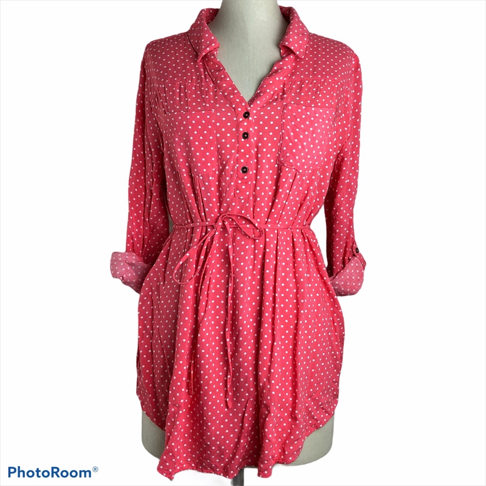 Motherhood Maternity coral polka dot henley top